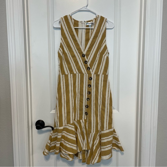 blue elephant Dresses & Skirts - Linen dress with white and mustard stripes